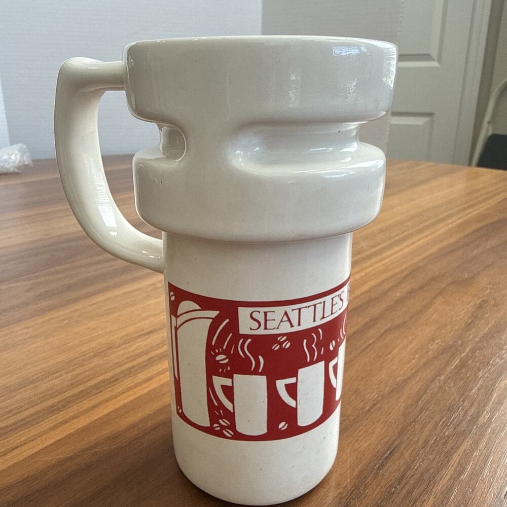 Seattle's Best Coffee SBC HotJo Tall Ceramic Travel Mug Cup USA Vintage 1980’s